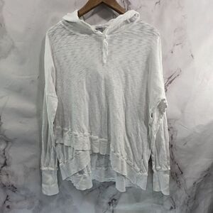 Allen Allen Shirt Womens Small White Hooded Henley Pullover Cotton Long Sleeve